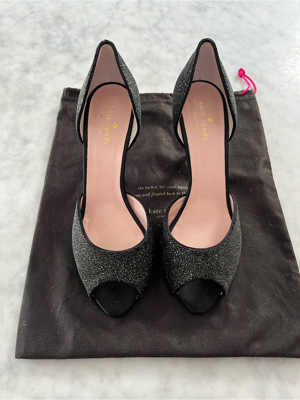 Vintage kate spade Black Gold Glitter Open-Toe D'Orsay Heels